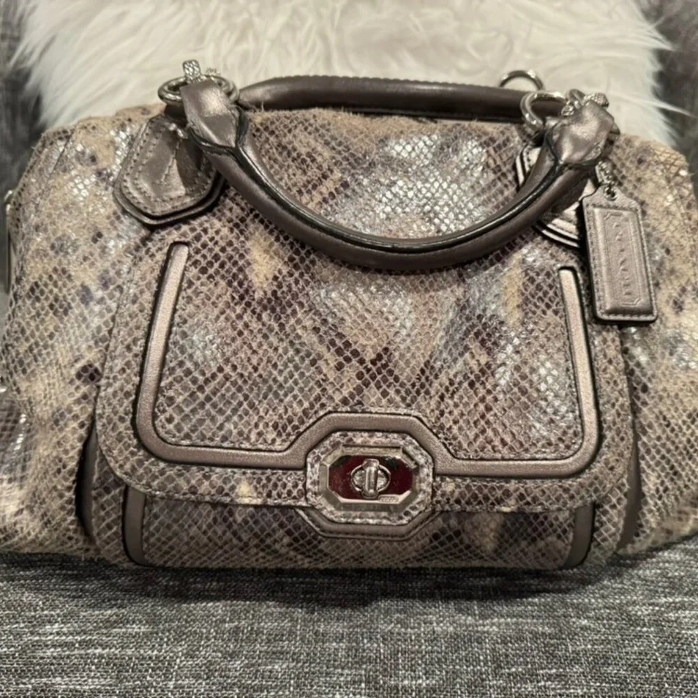 Coach Ashley Satchel F26041 Women’s Snakeskin Embossed Leather Shoulder Bag